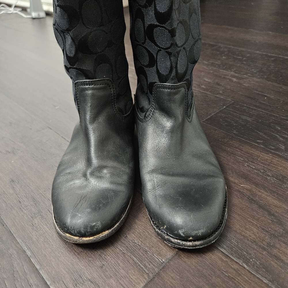 Coach Chrissi Signature black leather and fabric riding boots size 7.5 B - Picture 11 of 11